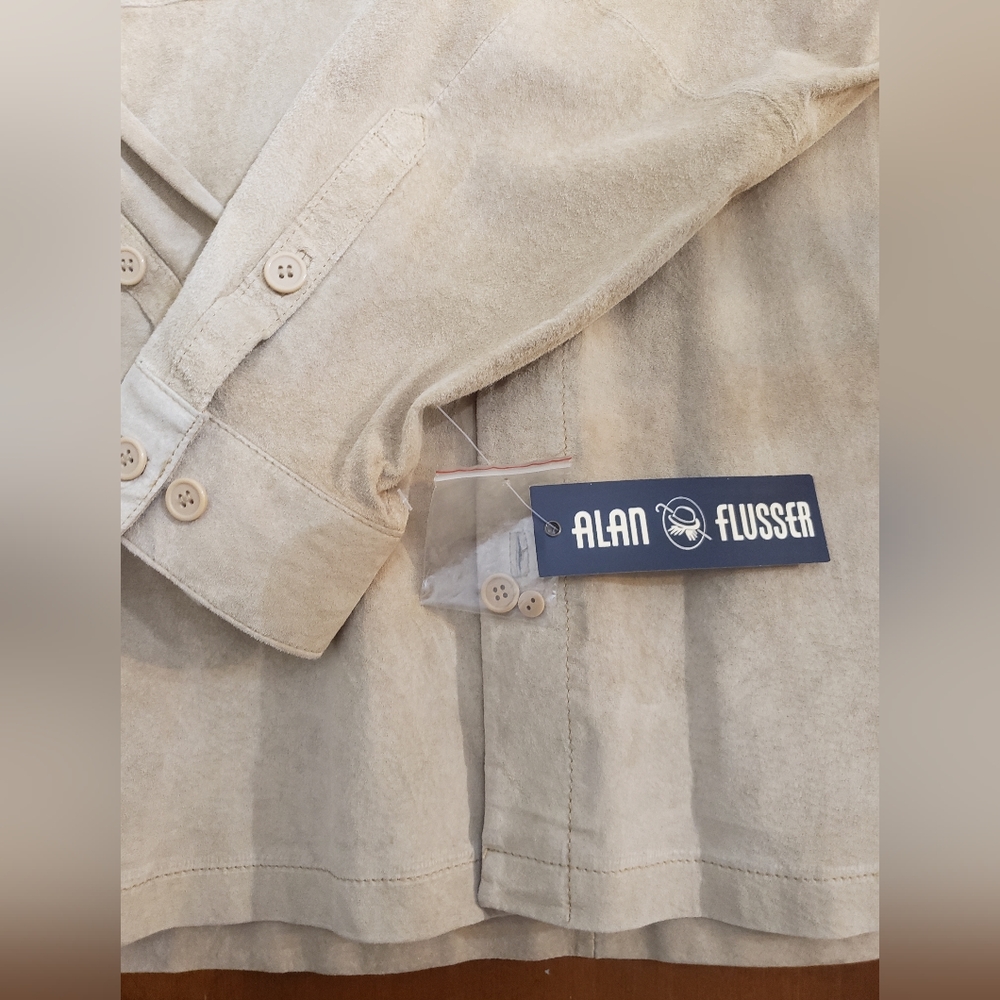 ALAN FLUSSER 100% Suede Men’s Shirt Medium Long Sleeve Button, New with Tags - Picture 3 of 13